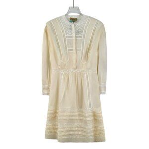Burberry Beige lace cut-out embroidered cotton crewneck long-sleeve dress